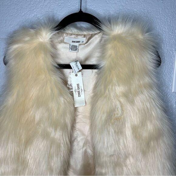 New! Sans Souci Faux Fur Cream White Women’s Vest Size M Bohemian, Cowgirl - Picture 4 of 14